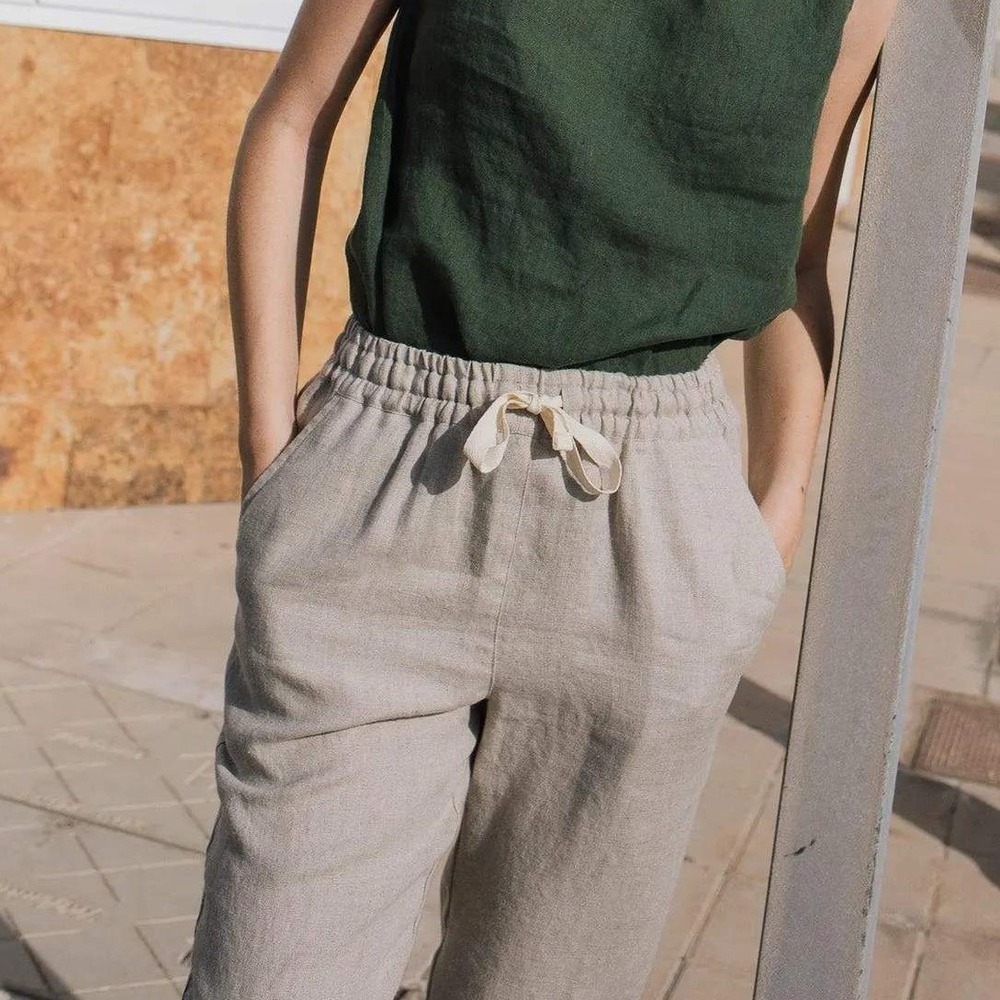 Not Perfect Linen Oat Milk Beige Athens Drawstring Linen Pants Size Medium‎ - Picture 2 of 13